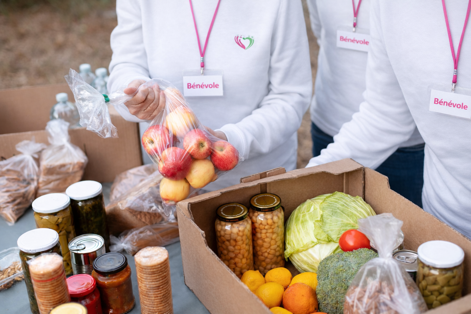 Collecte de nourriture par des bénévoles